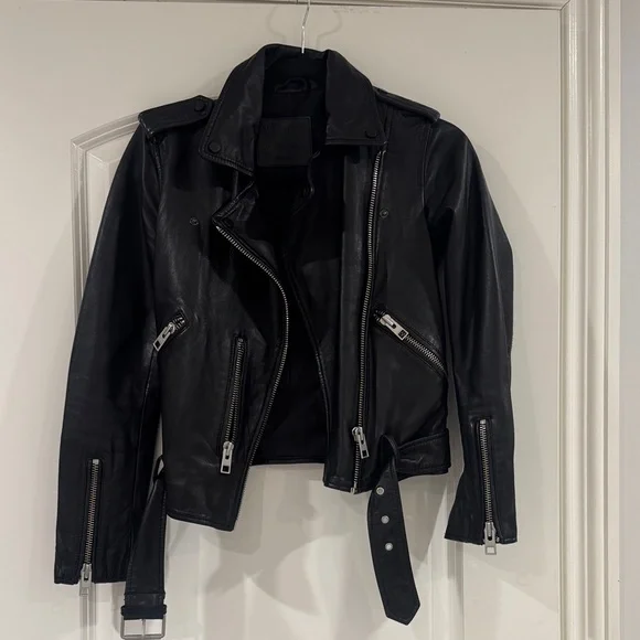 All Saints Black Leather Moto Jacket - Picture 1 of 4